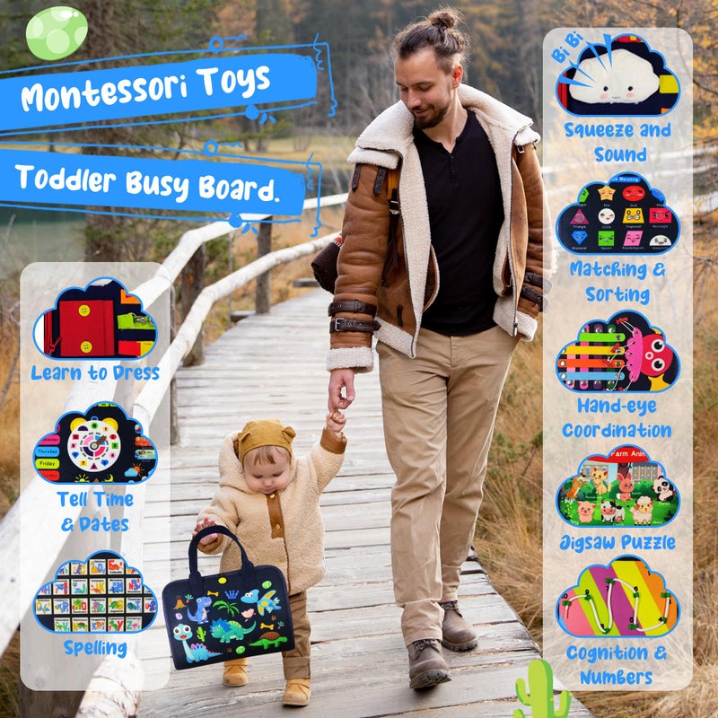 TenFans Montessori Busy Board | 1-4 Year Old Toddler Learning Toy | Fine Motor Skills Development | Montessori Sensory Playset | Early Childhood Education Tool | Portable Travel Preschool Activity Kit - Image 4